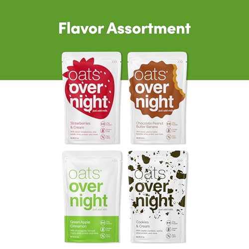 Oats Overnight Classic Variety Pack - High Protein, High Fiber Breakfast Protein Shake - Gluten Free Oatmeal, Non GMO High Protein Oatmeal - Green Apple Cinnamon, Cookies & Cream & More (24 Pack)