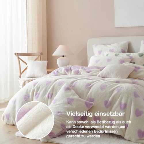 Sacebeleu Kissenbezug 40x80cm 2er Set Plüsch Biber Flanell Flauschig Lila Weiß Herzen Zierkissenbezug Kissenhülle Doppelpack Winter… – Ansicht 3