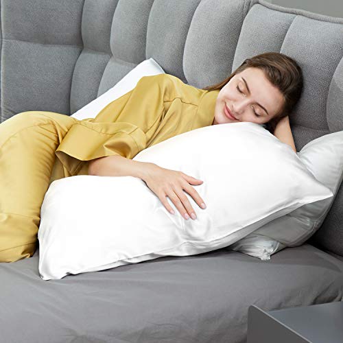 J Jimoo 100% Mulberry Silk Pillowcase For Hair And Skin, Both Sides 19 Momme Pure Natural Silk Pillowcases Soft Breathable Queen 20''×30'', White 1 Pack #TOP5