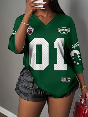 Image of RoseSeek Women's Jersey Shirts Number Graphic V Neck Football T Shirts Tops