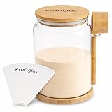 Kraftglas Whey Proteinpulver Aufbewahrung &ndash; Luftdichtes Vorratsglas 2300ml aus Borosilikatglas mit Bambusdeckel, Scoop & Trichter &ndash; BPA-frei, ideal f&uuml;r Protein & Supplements