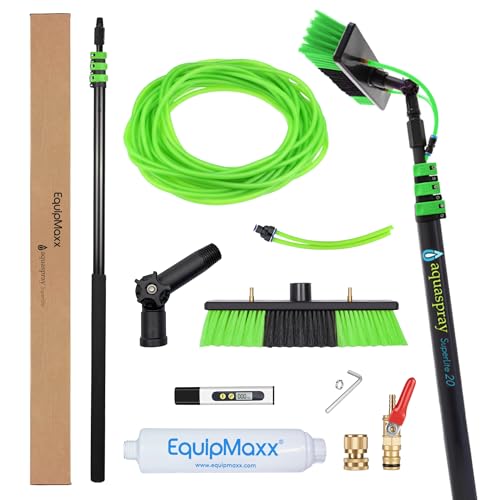 EQUIPMAXX 20 Feet Long Reach Solar Panel Cleaning Brush with Inline Water Filter, Telescopic Extendable for Roof Mounted Solar Panel and Window Cleaning: Water Fed Pole Cleaning Kit