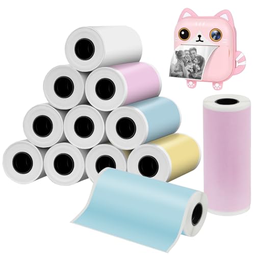 Ainiv 12 szt. kolorowych rolek papieru termicznego, 57 mm x 5 m, papier do drukowania aparatu, gładkie papiery bez BPA, samoprzylepne, akcesoria do aparatów błyskawicznych, papier do drukowania bez