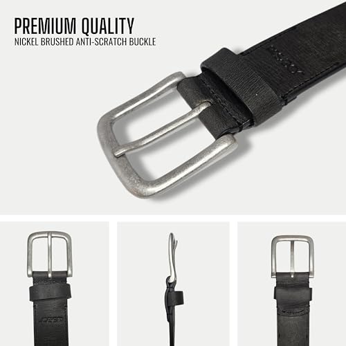 Joe's Jean Mens 38mm Full Grain Genuine Leather Belt, Vintage Style Antique Silver Buckle2