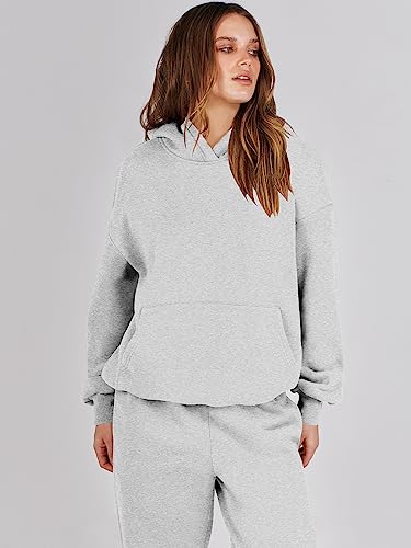 ANRABESS Womens 2 Piece Outfits Lounge Hoodie Oversized Sweatshirt Jogger Sweatpants Y2K Tracksuit Sweatsuit Set Fall Clothes Light Grey Medium