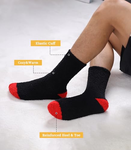 Image of FNOVCO Mens Fuzzy Socks - Soft Cozy Slipper Fluffy Winter Warm Microfiber Plush Sleeping Socks - 5 to 6 Pairs