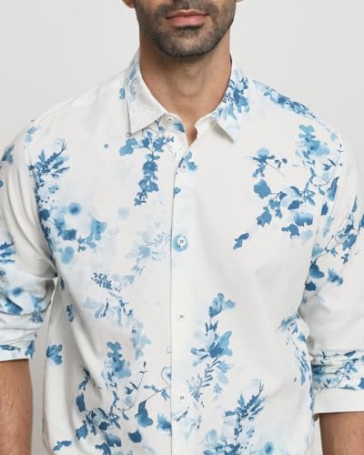 Image of MUFTI Off White Floral Slim Fit Shirt