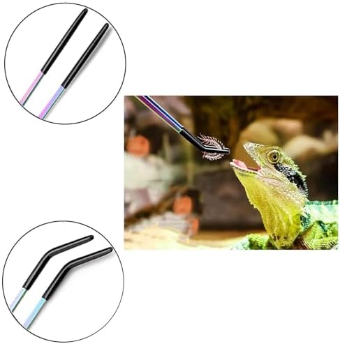 2 Pcs Reptile Feeding Tongs,27cm Straight and Curved Aquarium Tweezers,Stainless Steel Worms Tongs Tools for Hold Bearded Dragon Lizards Reptiles and Fish Tank Plants Aquascape Tools,Colorful — view 3
