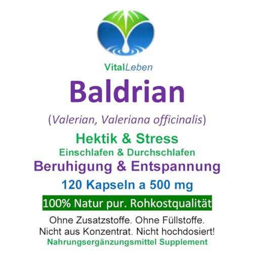 Baldrian 120 Kapseln PFLANZLICHES Beruhigungsmittel. Innere Ruhe & gesunder Schlaf. NATÜRLICHE Einschlafhilfe - Einschlafen & Durchschlafen. BERUHIGUNG & ENTSPANNUNG. OHNE ZUSATZSTOFFE 26670-120