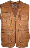 MDM Chaleco de cuero nappa de cordero auténtico para hombre, Marrón liso)