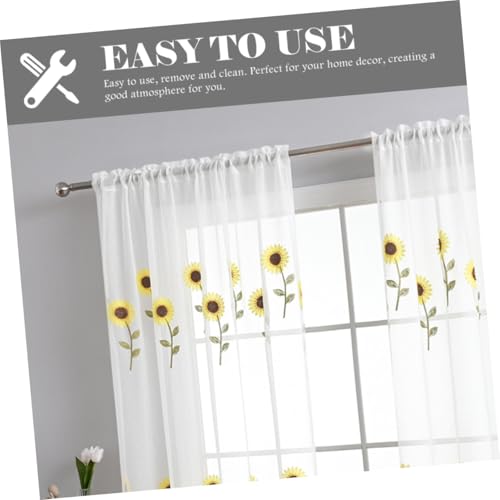 Cortina transparente para sala lavable y fácil de desmontar con girasoles 4