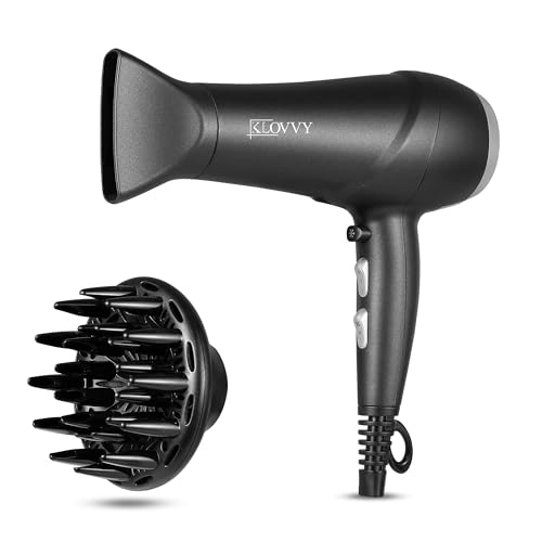 Hair Dryer with Diffuser 2200W Professional Ionic Blow Dryer Fast Drying Anti-Frizz 2 Speeds 3 Heat Settings Lightweight & Quiet by KLOVVY