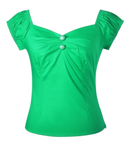 Image of YARN & INK Women's Rockabilly Tops 1950s Pinup Shirt Casual Off Shoulder Vintage Blouse