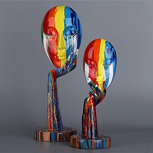 suruim Simple Creative Colorful Women Face Art Statue Thinker Lady Sculpture Abstract Characters Crafts Ornaments Home Office Bedroom Living Room Study Room Studio Decorations (Large 15.3x4.9x4.9in)