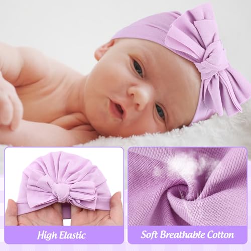 10 Pcs Preemie Hats Cotton Preemie Caps Bows Turban Premature Baby Boys Girls Hospital NICU Hat4
