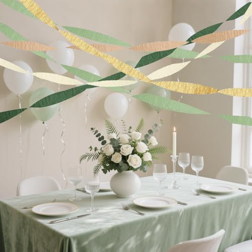 Image of Olive Green Khaki Crepe Paper Streamers,Sage Green Party Decorations Streamer for Boho Wedding Baby Shower Party,6 Rolls
