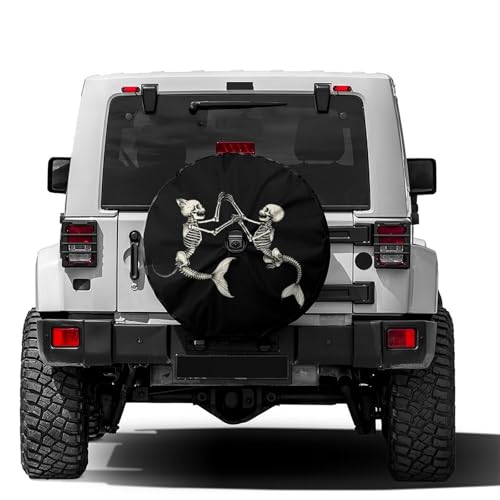 Image of Cat Skeleton Spare Tire Cover with Backup Camera Hole Wheel Tire Cover Fit Trailer, RV, SUV and Many Vehicle 17inch