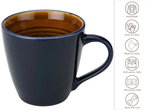 Image of Bodhi House Handcrafted Ceramic Coffee Mug Set of 2 Pieces (350 Ml), Stoneware Tea Cup, Microwave Safe Large Milk Mug, Glossy Finish, Ideal for Daily use, Casual Gatherings and Gifting, Royal Blue