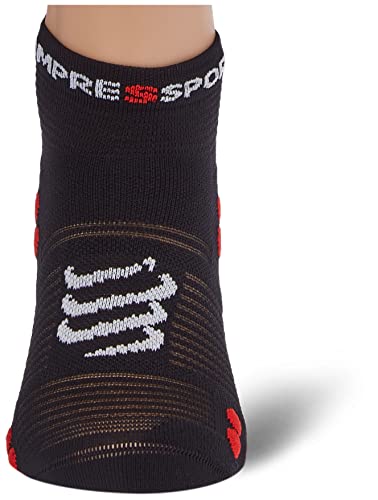 Meia de compressão p/corrida cano curto - Low Socks V4.0 - COMPRESSPORT (T1, Preto e vermelho)