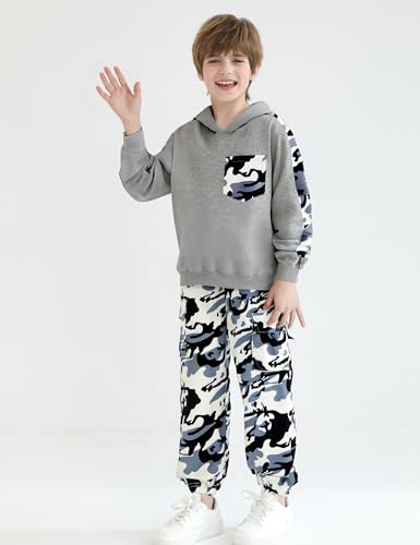 Image of mksodopy Boys Clothes Long Sleeve Hoodie and camouflage cargo pants Boy Outfits for 6-16 Years