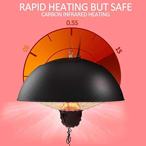 Hanging Patio Heater, 1500W Outdoor/Indoor Electric Patio Heater, Infrared Patio Heater, Ceiling Electric Heater With 3 Adjustable Modes 600W/900W/1500W #TOP3