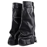 JilTrdWei Fold Over Wedge Boots For Women Slouchy Rounded Toe Platform Knee Shark Boot With Side Zipper Pull-on Padlack Boots -black-9