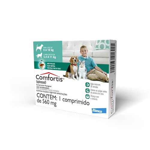 COMFORTIS 560MG - ANTIPULGAS PARA CÃES DE 9 A 18KG E PARA GATOS DE 5,4 A 11KG - ELANCO - 1 COMPRIMI