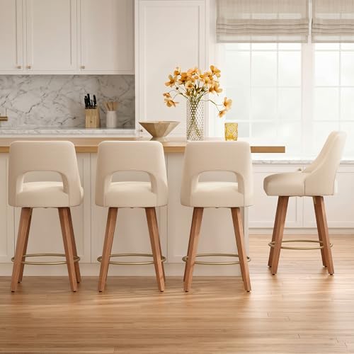 Beige Swivel Bar Stools Set of 4