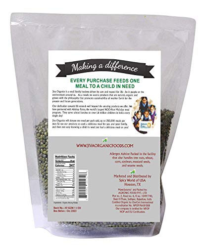 Jiva Organics Organic Mung Beans Whole 2 Lb Bag - Green Moong Bean - Perfect For Cooking & Sprouting #TOP3
