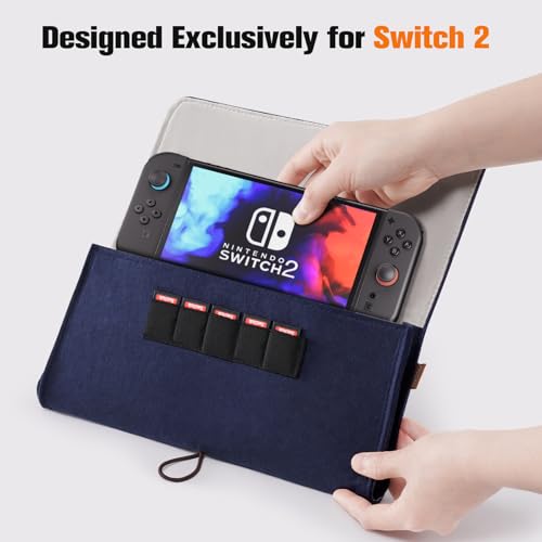 ProCase Étui Transport pour Nintendo Switch 2 (2025) en Feutre avec 5 Emplacements pour Cartes de Jeu, Rangement Housse Voyage de Protection pour Switch 2 et Accessoires –Marine – vue 4