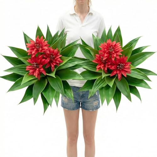 Artificial Agave Topiary Trees with Flowers with Spikes for Outdoor 30 Set of 2 UV Resistant Faux Greenery Shrubs Realistic Fake Bushes Plant for Garden Yard Front Porch Patio Indoor Decor