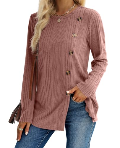 Image of XIEERDUO Long Sleeve Tops for Women Tunics Buttons Front Slit