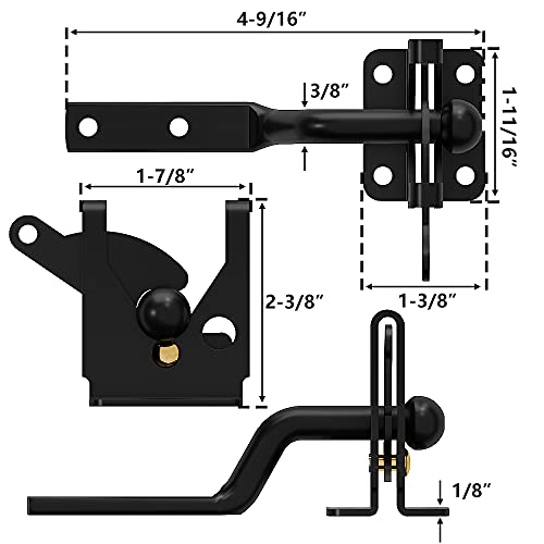 Skysen Self Locking Fence Gate Latch Carbon Steel Black/Lock Post Mount With Stainless Steel Spring Cable Pull(Jlxsds-1) #TOP3
