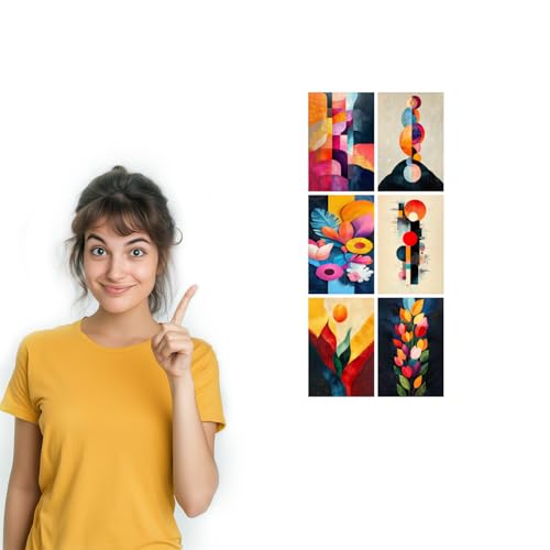 Image of SiddArtify Abstract Geometric Wall Art Prints Set - Modern Colorful Poster Decor for Living Room Bedroom Office - Set of 2-4x6 Inch - Board (Pack of 6) - Sticker (Pack of 6)