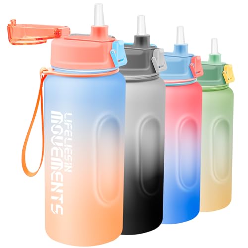 2.2 Litre Sport Water Bottle with Straw, Large Motivational Water Bottle over 2L, Reusable BPA Free Drinking Bottles with Time Markings for Fitness, Outdoor, Camping, Gym (Blue Orange)