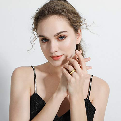 Inblue Personalized Florentine Design Promise Rings Engraving Name Date Custom Rings For Women Girls Mothers Day Stainless Steel Wedding Band Ring Jewelry Valentines Gift For Her (Gold Color) #TOP4