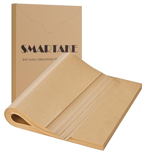 SMARTAKE 200 Pcs Parchment Paper Baking Sheets, 8x12 Inches Non-Stick Precut Baking Parchment, for Baking Grilling Steaming Bread Cup Cake Cookie and More (Unbleached)