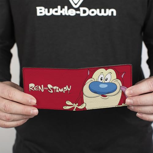 Buckle-Down Men's Nickelodeon Wallet, Bifold, The Ren Show Stimpy Face and Logo Red, Vegan Leather, 4.0" x 3.5"4