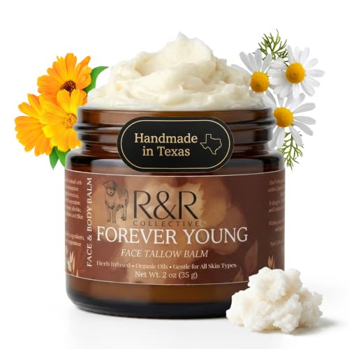 Forever Young Tallow Face Moisturizer 100% Grass-Fed Whipped Beef Tallow Balm with Blue Cypress & Herbal Infusion For Dry Sensitive Skin Fine Lines & Aging Handmade Natural Skincare 2 oz