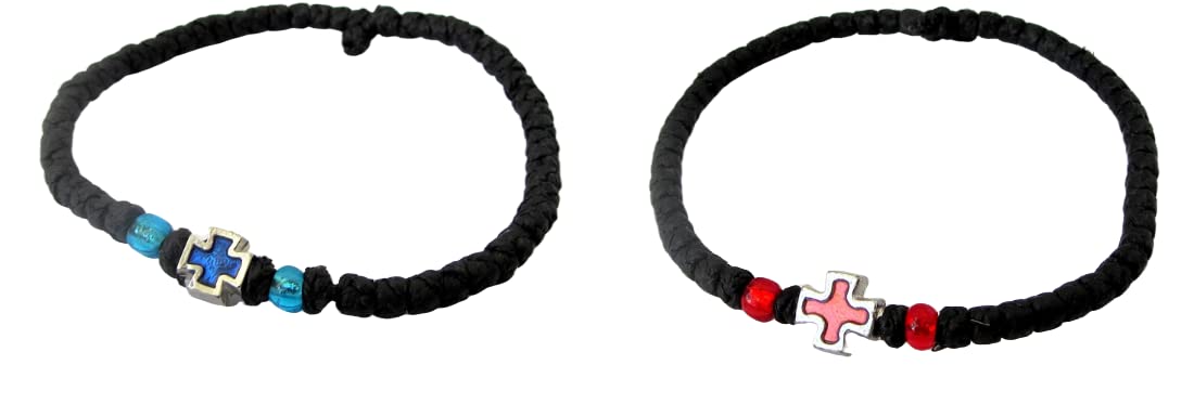 Chapelet Chrétien Orthodoxe Chotki - Cire Bénite Noeuds Noirs - Croix Métallique Mont Athos - Main Gauche Ou Poignet