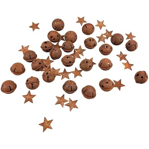 48 Pcs Rusty Craft Jingle Bells with Star Shaped Cutouts Includes 24 pcs Rusty Stars with a Hollow for Christmas Holiday Home Party Decor Cover