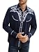 Daupanzees Men's Long Sleeve Embroidered Design Western Shirt Slim Fit Floral Print Casual Button Down Shirts(Navy Blue XL)