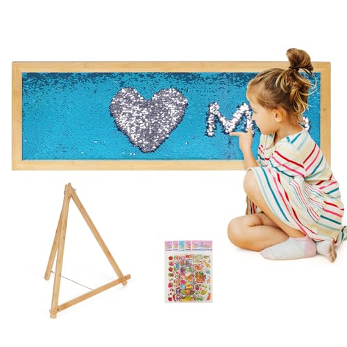 Image of Flenpptly Sensory Wall | Sensory Wall Panel for Kids | Sequin Fabric Sensory Wall | Sequin Sensory Wall Frame | Sequin Flip Fabric | Sensory Wall Panel | Wall Sensory Board (Blue)