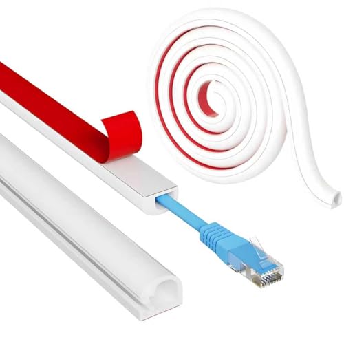 4M Goulotte Passe Cable, Auto-adhésif Demi-Rond Cache-Câble, Mini Goulotte Flexible pour Sol, Mural, TV, Bureau et Maison – Blanc