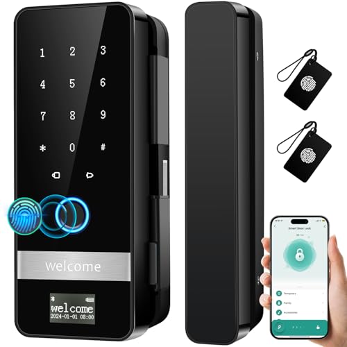Smart Glass Door Lock 2026 New Keyless Entry Door Lock Biometric Fingerprint Glass Door Locks Electronic Keypad Biometric Lock with App Control Sliding Door Smart Lock for Office Home Store