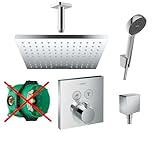HANDBRAUSE: Hansgrohe Handbrause und Schlauch poliert / Hansgrohe Wandauslass für Handbrauseschlauch poliert