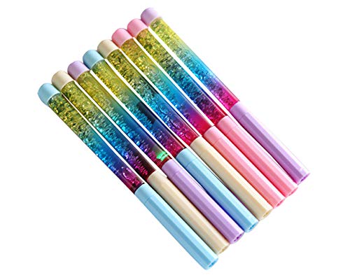 T-shin Bolígrafo de tinta negra de gel, paquete de 8 palos de hadas con diamantes de cristal, purpurina líquida, arco iris, regalo de oficina escolar, papelería novedosa