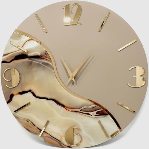 Artidea,Orologio da parete in Resina Lavorato a Mano Effetto Marmo Pregiato - Eccellenza Artigiana Made in Italy - Pezzo Decorativo Silenzioso per Soggiorno e Camera (equilibrio tortora, 50 cm)