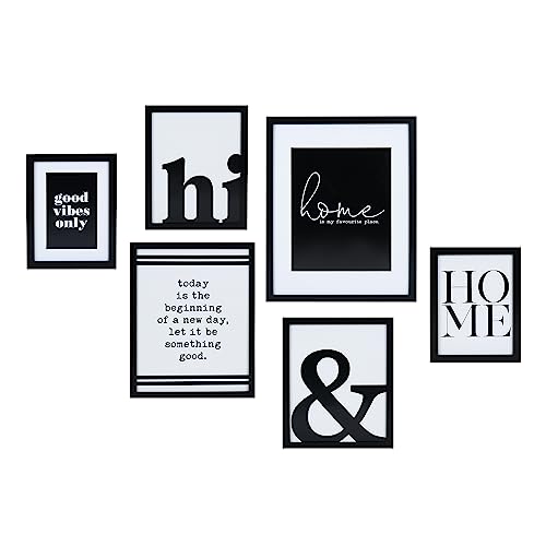 ArtbyHannah 6 Pack Framed Motivational Office Wall Art, Black and