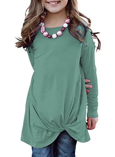 Image of Ecokauer Girls Casual Tunic Tops Knot Front Long Sleeve Loose Soft Blouse T-Shirt Size 4-13